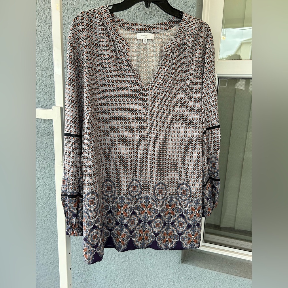New Directions Long Sleeve Boho Lightweight V-neck Geometric Top Size 3X